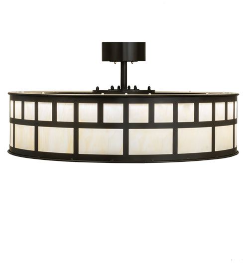 Meyda Lighting 37" 5-Light Timeless Bronze "T" Mission Chandelier With Beige Botticino Idalight Shade and Fan