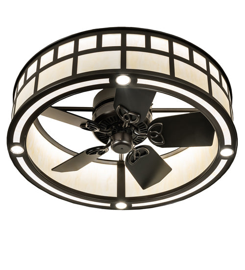 Meyda Lighting 37" 5-Light Timeless Bronze "T" Mission Chandelier With Beige Botticino Idalight Shade and Fan