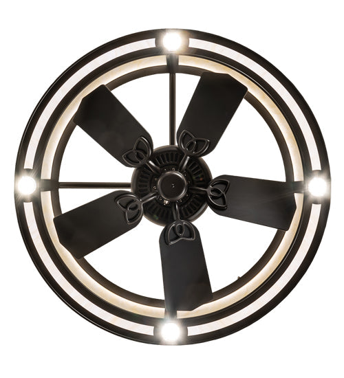 Meyda Lighting 37" 5-Light Timeless Bronze "T" Mission Chandelier With Beige Botticino Idalight Shade and Fan