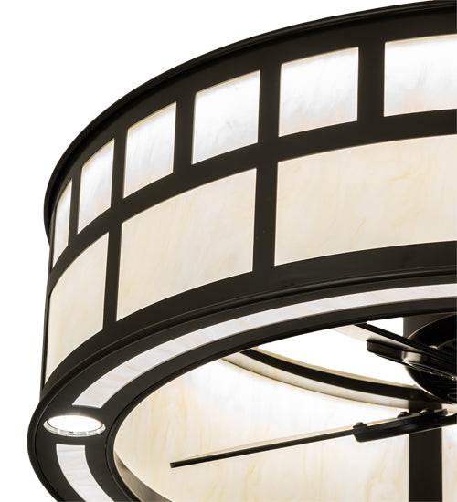 Meyda Lighting 37" 5-Light Timeless Bronze "T" Mission Chandelier With Beige Botticino Idalight Shade and Fan
