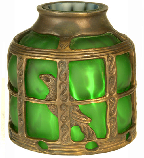 Meyda Lighting 4" Bird Cage Antique Frame With Green Shade Glass