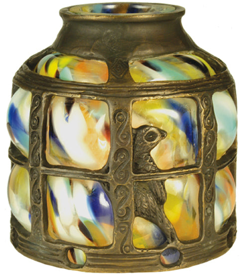 Meyda Lighting 4" Bird Cage Antique Frame With Multi-Colored Shade Glass