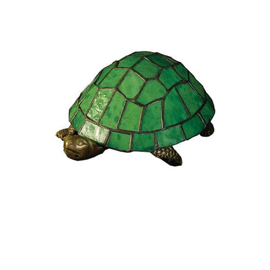 Meyda Lighting 4" Mahogany Bronze Turtle Table Lamp With Green Shade Glass