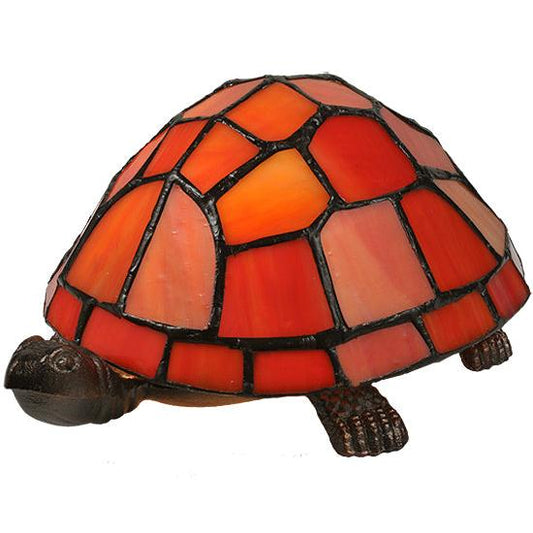 Meyda Lighting 4" Mahogany Bronze Turtle Table Lamp With Orange Shade Glass