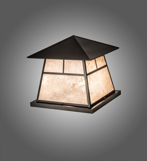 Meyda Lighting 42" 4-Light Craftsman Brown Stillwater "T" Mission Outdoor Pier Mount Light With Silver Mica Shade Glass