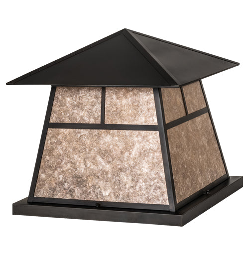 Meyda Lighting 42" 4-Light Craftsman Brown Stillwater "T" Mission Outdoor Pier Mount Light With Silver Mica Shade Glass