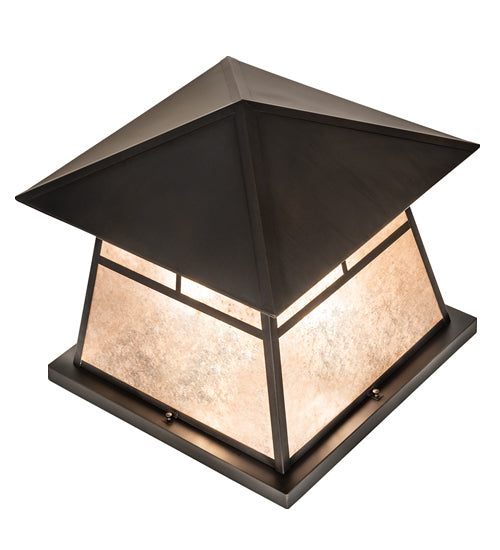 Meyda Lighting 42" 4-Light Craftsman Brown Stillwater "T" Mission Outdoor Pier Mount Light With Silver Mica Shade Glass