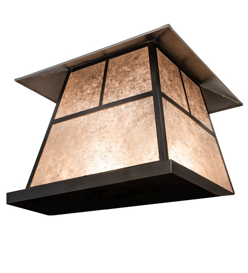 Meyda Lighting 42" 4-Light Craftsman Brown Stillwater "T" Mission Outdoor Pier Mount Light With Silver Mica Shade Glass