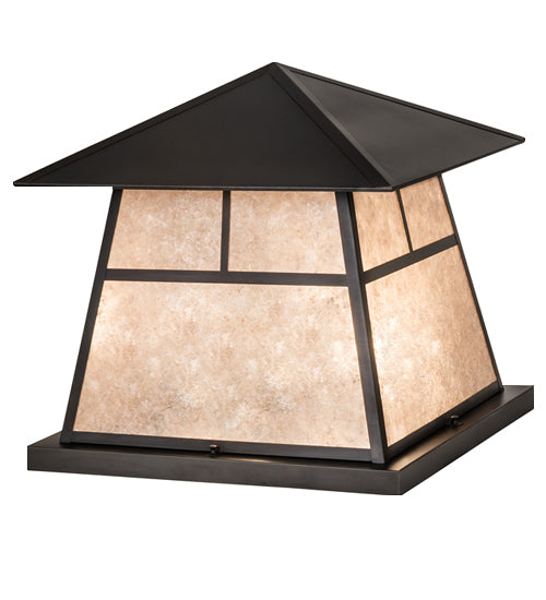 Meyda Lighting 42" 4-Light Craftsman Brown Stillwater "T" Mission Outdoor Pier Mount Light With Silver Mica Shade Glass