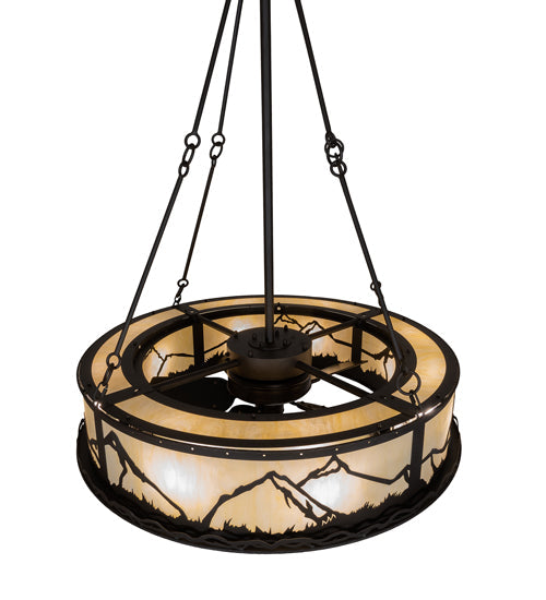 Meyda Lighting 45" 12-Light Oil Rubbed Bronze Mountain Range Chandelier With Creme Carrara Idalight Shade and Fan