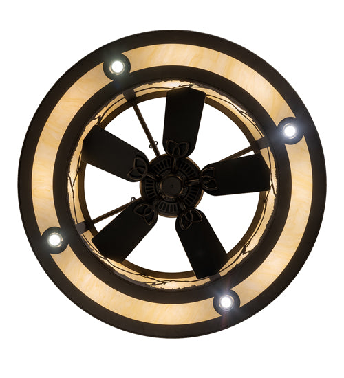 Meyda Lighting 45" 12-Light Oil Rubbed Bronze Mountain Range Chandelier With Creme Carrara Idalight Shade and Fan