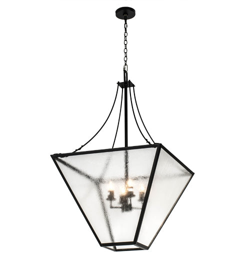 Meyda Lighting 45" 4-Light Textured Black Pendant Light With Clear Seeded Shade Glass