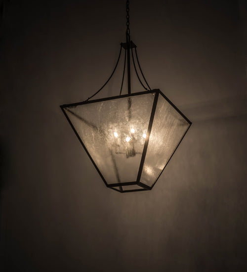 Meyda Lighting 45" 4-Light Textured Black Pendant Light With Clear Seeded Shade Glass