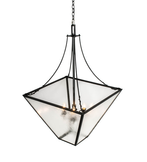 Meyda Lighting 45" 4-Light Textured Black Pendant Light With Clear Seeded Shade Glass