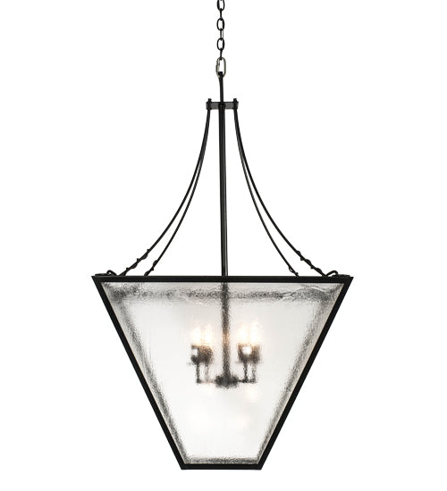 Meyda Lighting 45" 4-Light Textured Black Pendant Light With Clear Seeded Shade Glass