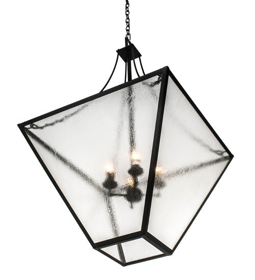 Meyda Lighting 45" 4-Light Textured Black Pendant Light With Clear Seeded Shade Glass