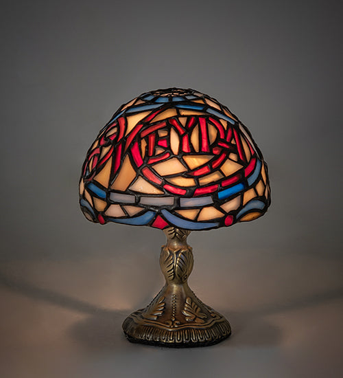 Meyda Lighting 5" Antique Brass Meyda Micro Mini Table Lamp With Multi-Colored Stained Shade Glass