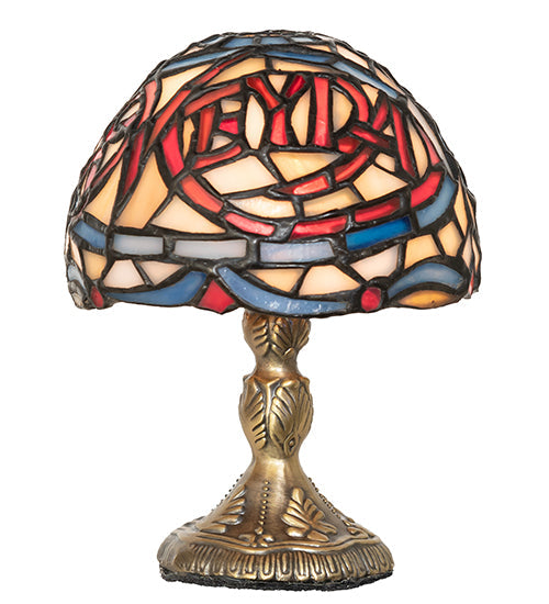 Meyda Lighting 5" Antique Brass Meyda Micro Mini Table Lamp With Multi-Colored Stained Shade Glass