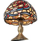 Meyda Lighting 5" Antique Brass Meyda Micro Mini Table Lamp With Multi-Colored Stained Shade Glass