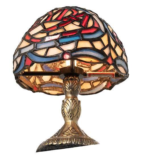 Meyda Lighting 5" Antique Brass Meyda Micro Mini Table Lamp With Multi-Colored Stained Shade Glass