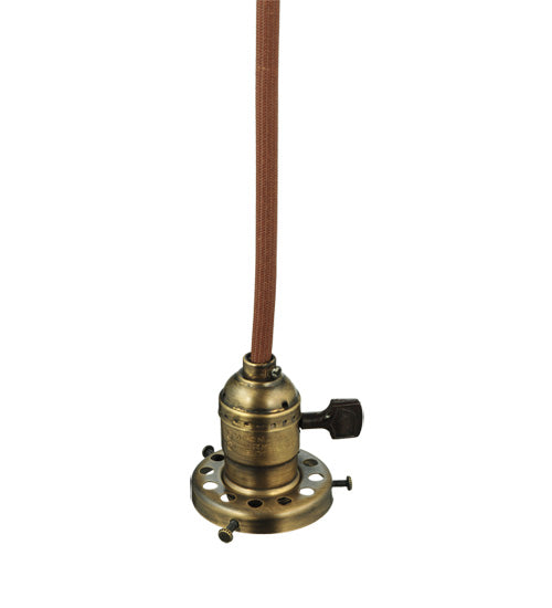 Meyda Lighting 5" Antique Brass Pendant Light Hardware With Brown Cloth Covered Paddle Socket Hanger Hardware
