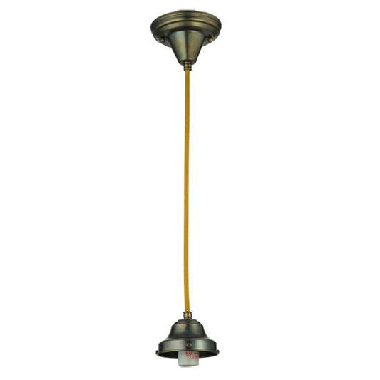 Meyda Lighting 5" Antique Brass Pendant Light Hardware With Gold Cloth Covered Wire Fitter Hardware