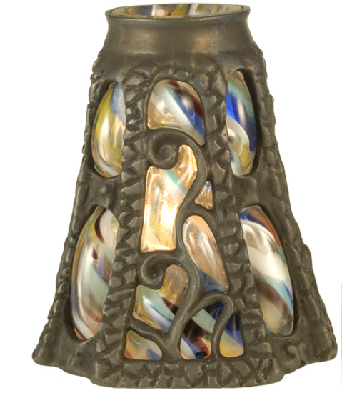Meyda Lighting 5" Ivy Lantern Antique Frame With Multi-Colored Shade Glass