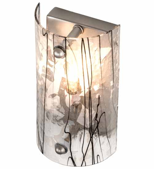 Meyda Lighting 5" Nickel Powder Coat Branches Wall Sconce With Black & White Streamers Shade Glass
