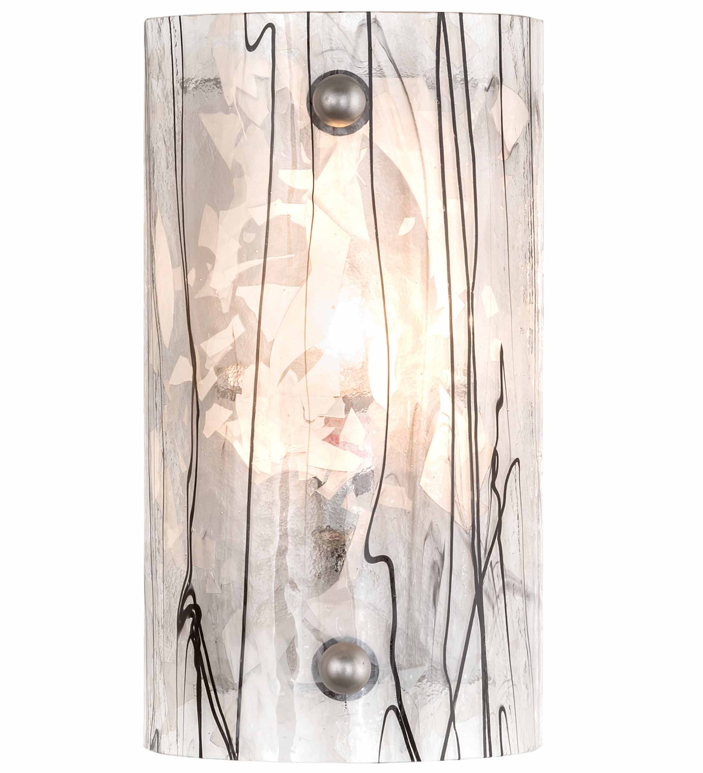 Meyda Lighting 5" Nickel Powder Coat Branches Wall Sconce With Black & White Streamers Shade Glass