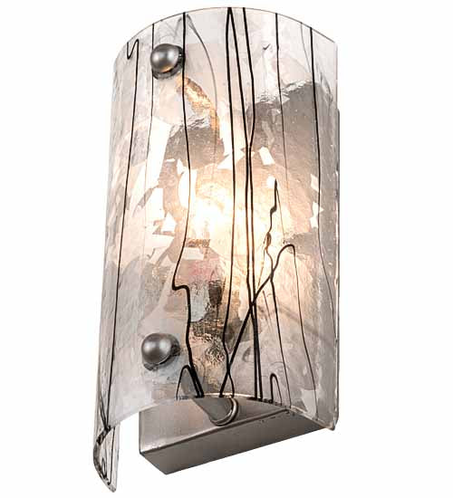 Meyda Lighting 5" Nickel Powder Coat Branches Wall Sconce With Black & White Streamers Shade Glass