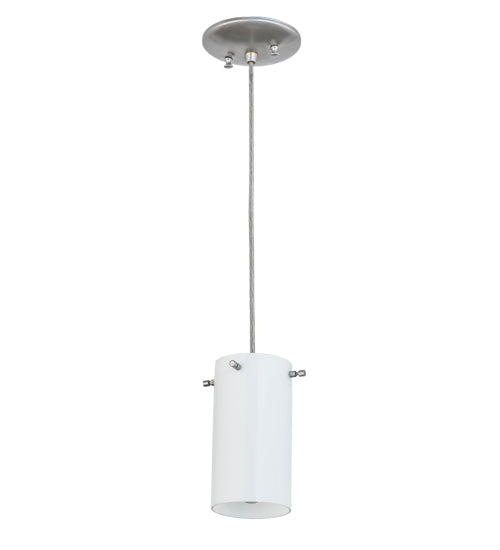 Meyda Lighting 5" Nickel Powdercoat Pendant Light With White Cylinder Shade Glass