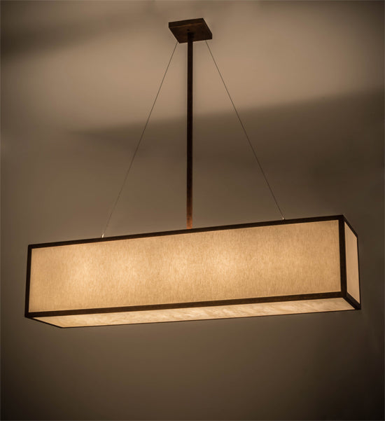Meyda Lighting 52" 5-Light Autumn Leaf Quadrato Linear Island Pendant Light With Creme Carrara Idalight Shade Glass
