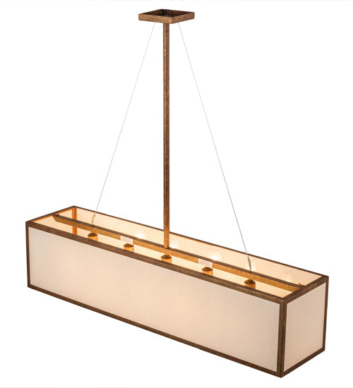Meyda Lighting 52" 5-Light Autumn Leaf Quadrato Linear Island Pendant Light With Creme Carrara Idalight Shade Glass