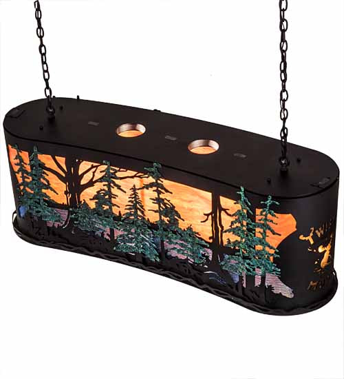 Meyda Lighting 54" 14-Light Textured Black & Green Trees Twisted Moose Island Curved Pendant Light With Multi-Colored Shade Glass