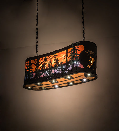 Meyda Lighting 54" 14-Light Textured Black & Green Trees Twisted Moose Island Curved Pendant Light With Multi-Colored Shade Glass