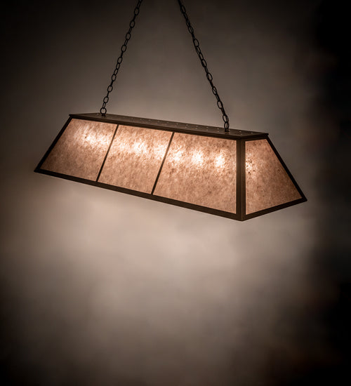Meyda Lighting 60" 9-Light Tyler Bronze Tri-Panel Island Pendant Light With Silver Mica Shade Glass