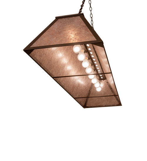 Meyda Lighting 60" 9-Light Tyler Bronze Tri-Panel Island Pendant Light With Silver Mica Shade Glass