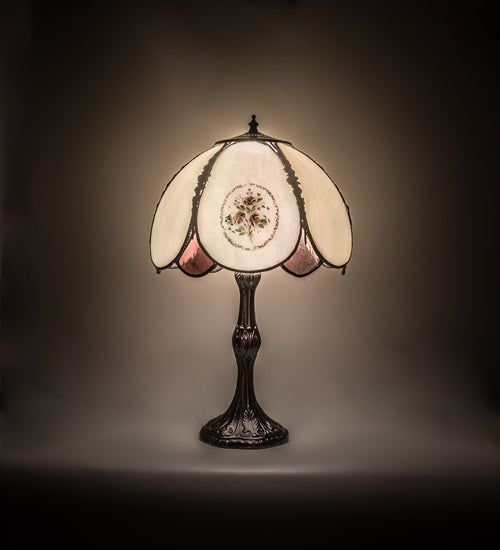 Meyda Lighting 68597 22" Mahogany Bronze Table Lamp With Multi-Colored Shade Glass