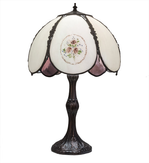 Meyda Lighting 68597 22" Mahogany Bronze Table Lamp With Multi-Colored Shade Glass