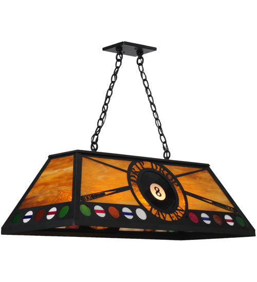 Meyda Lighting 8 Ball Personalized 39" 9-Light Textured Black Drip Drop Tavern Island Pendant Light With Honey Amber Art Shade Glass