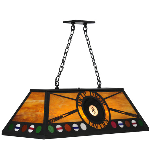 Meyda Lighting 8 Ball Personalized 39" 9-Light Textured Black Drip Drop Tavern Island Pendant Light With Honey Amber Art Shade Glass