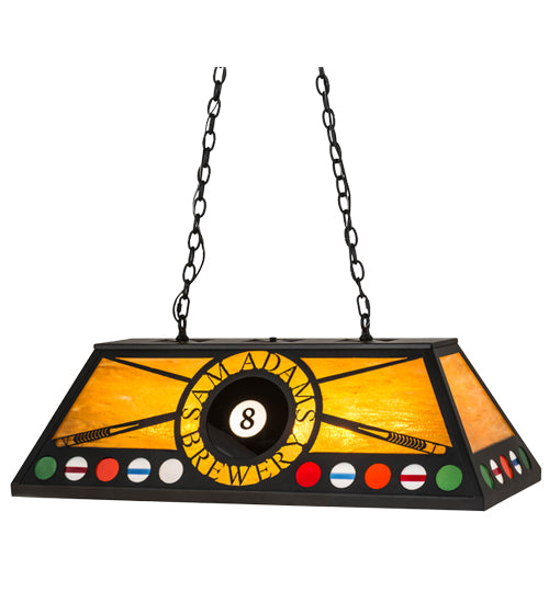 Meyda Lighting 8 Ball Personalized 39" 9-Light Textured Black Sam Adams Brewery Island Pendant Light With Multi-Colored Shade Glass