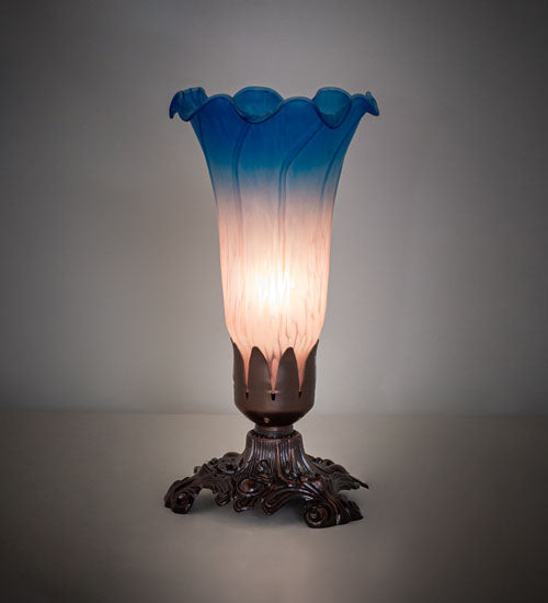 Meyda Lighting 8" Mahogany Bronze Table Lamp With Pink & Blue Shade Glass