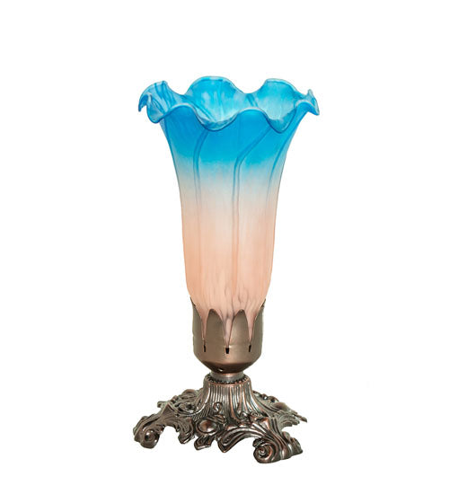 Meyda Lighting 8" Mahogany Bronze Table Lamp With Pink & Blue Shade Glass