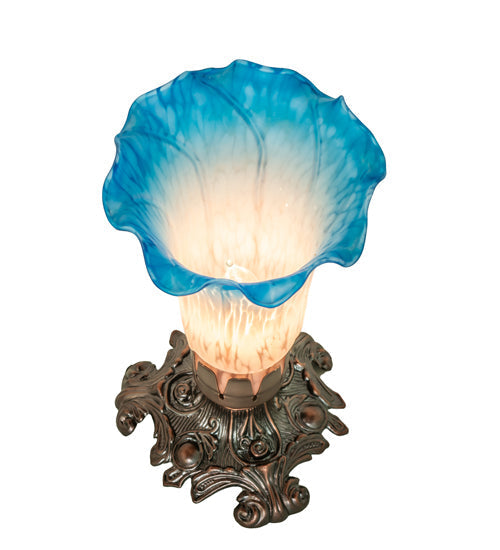 Meyda Lighting 8" Mahogany Bronze Table Lamp With Pink & Blue Shade Glass