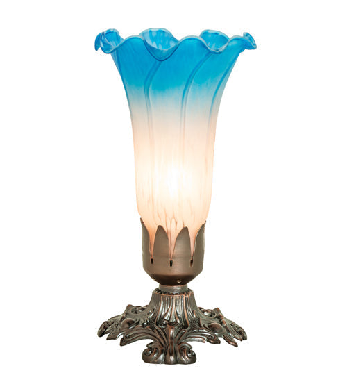 Meyda Lighting 8" Mahogany Bronze Table Lamp With Pink & Blue Shade Glass