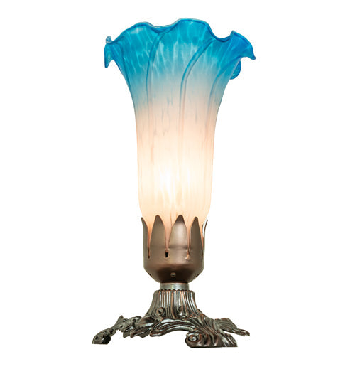 Meyda Lighting 8" Mahogany Bronze Table Lamp With Pink & Blue Shade Glass