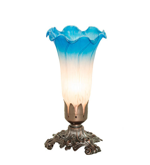 Meyda Lighting 8" Mahogany Bronze Table Lamp With Pink & Blue Shade Glass