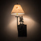 Meyda Lighting 8" Satin Black Wrought Iron Pressed Foliage Tall Pines Wall Sconce With Beige Fabric Shade