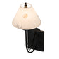 Meyda Lighting 8" Satin Black Wrought Iron Pressed Foliage Tall Pines Wall Sconce With Beige Fabric Shade